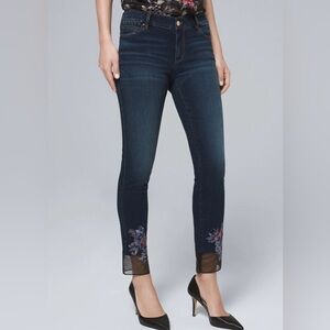 White House Black Market Classic-Rise Embroidered Hem Straight Crop Jeans Size 8